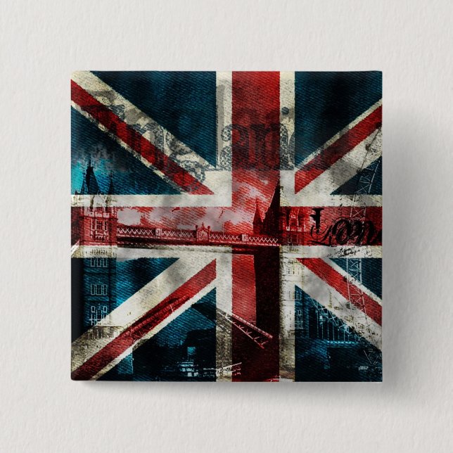 Macaron Carré 5 Cm Bouton/insigne d'Union Jack (Devant)