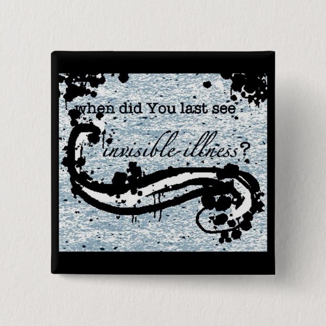 Macaron Carré 5 Cm bouton/insigne/goupille invisibles de maladie (Devant)