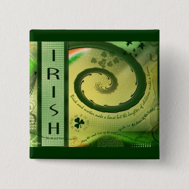 Macaron Carré 5 Cm Bouton IRLANDAIS de SHAMROCK (Devant)