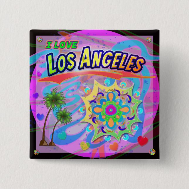 Macaron Carré 5 Cm Bouton J'AIME Los Angeles True Progress (Devant)