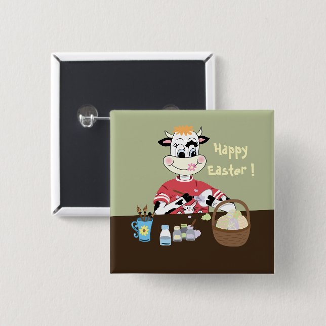 Macaron Carré 5 Cm Bouton Joyeux événement de peinture d'oeuf de Pâqu (Devant & derrière)