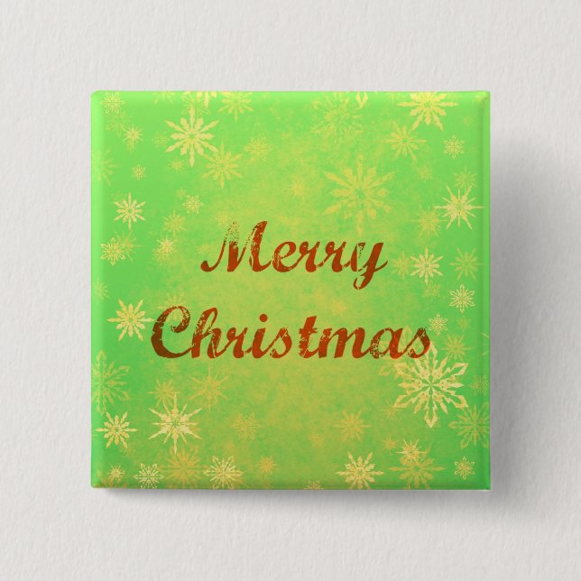 Macaron Carré 5 Cm Bouton Joyeux Noël - Arrière - plan vert Festive (Devant)