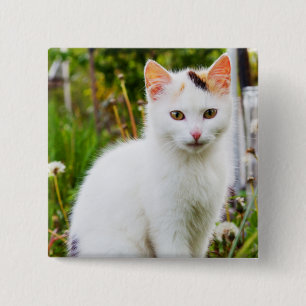 Macaron Carré 5 Cm Bouton Kitten blanc