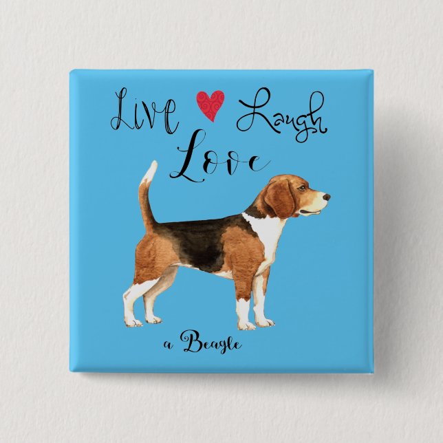 Macaron Carré 5 Cm Bouton Live Laugh Love a Beagle (Devant)