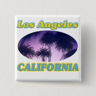 Macaron Carré 5 Cm Bouton "Los Angeles California Palm Trees"