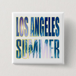 Macaron Carré 5 Cm Bouton "Los Angeles Summer Letter Blue"