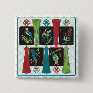 Macaron Carré 5 Cm Bouton Mah Jongg Bird Tassels