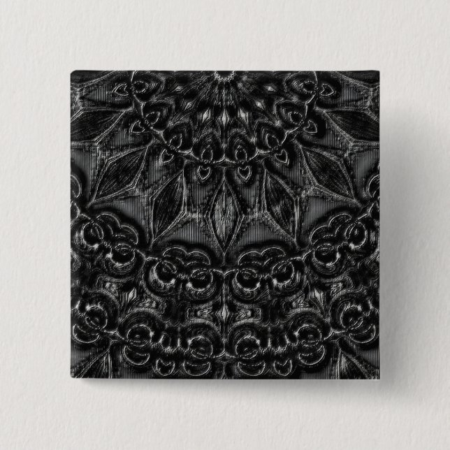 Macaron Carré 5 Cm Bouton Mandala au charbon (Devant)
