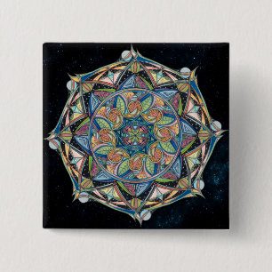 Macaron Carré 5 Cm Bouton Mandala Multicolor Boho-chic