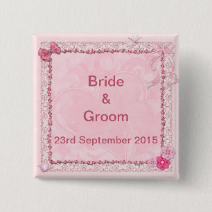 Macaron Carré 5 Cm Bouton mariage avec le coeur et les papillons