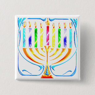 Macaron Carré 5 Cm Bouton: Menorah de Hanoukka - Chanoukah Menorah