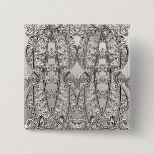 Macaron Carré 5 Cm Bouton Moderne Orné Argent