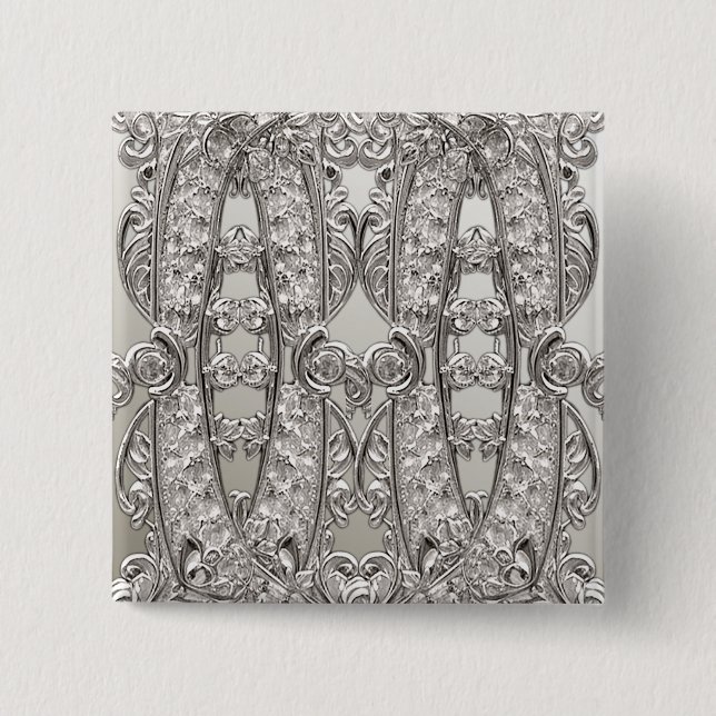 Macaron Carré 5 Cm Bouton Moderne Orné Argent (Devant)