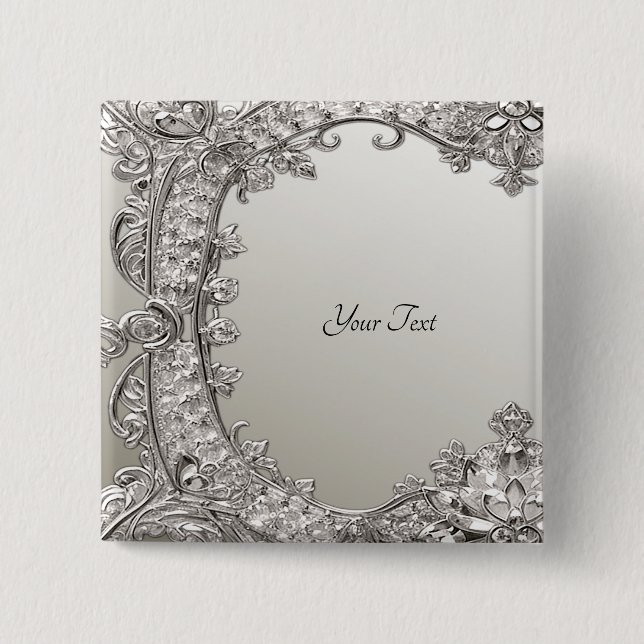 Macaron Carré 5 Cm Bouton Moderne Orné Argenté (Devant)