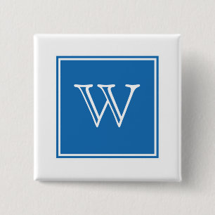 Macaron Carré 5 Cm Bouton Monogramme Carré bleu