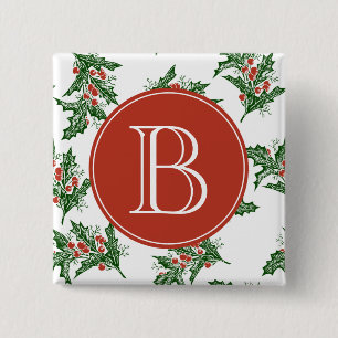 Macaron Carré 5 Cm Bouton Monogramme classique Motif Mistletoe