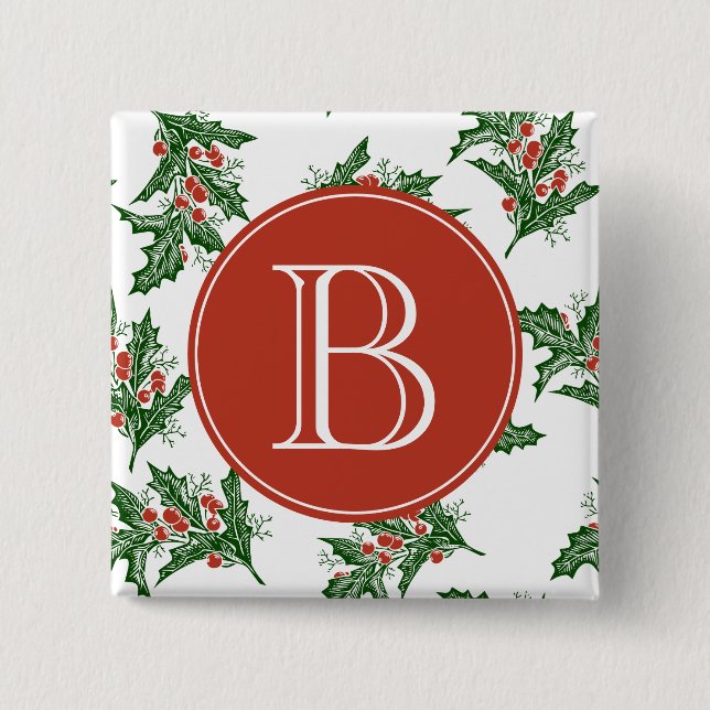 Macaron Carré 5 Cm Bouton Monogramme classique Motif Mistletoe (Devant)