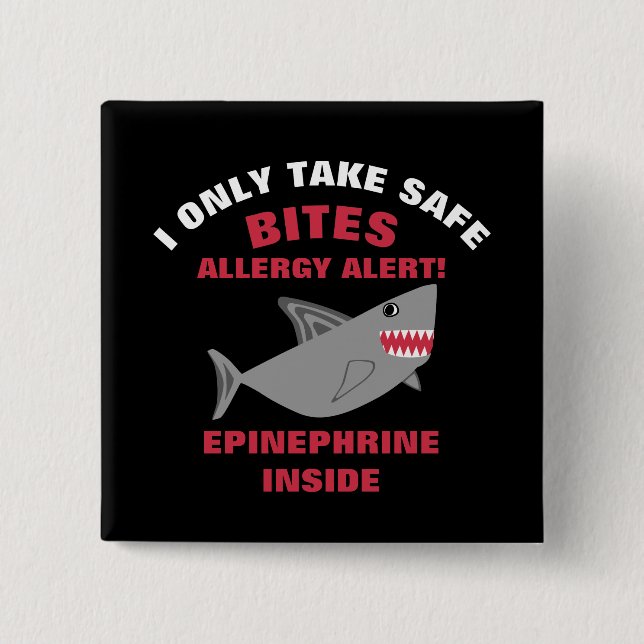 Macaron Carré 5 Cm Bouton multiple de requin d'alerte d'allergie (Devant)