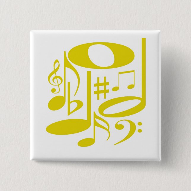 Macaron Carré 5 Cm Bouton musical jaune (Devant)