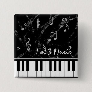Macaron Carré 5 Cm Bouton Musique piano noir et blanc