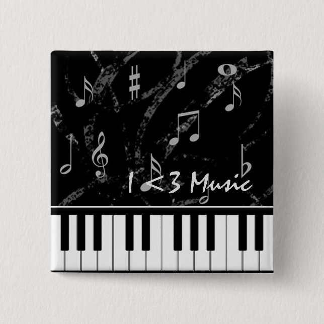 Macaron Carré 5 Cm Bouton Musique piano noir et blanc (Devant)
