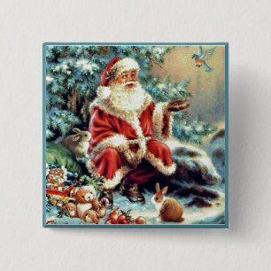 Macaron Carré 5 Cm Bouton Noël avec animaux de la forêt