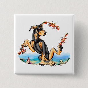 Macaron Carré 5 Cm Bouton noir Doberman Pinscher Kinda Crabby