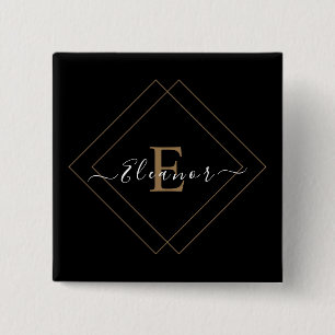 Macaron Carré 5 Cm Bouton noir élégant avec texte de nom personnalisé