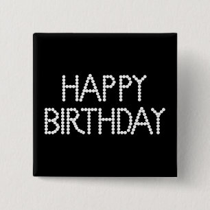 Macaron Carré 5 Cm Bouton noir et blanc de joyeux anniversaire de