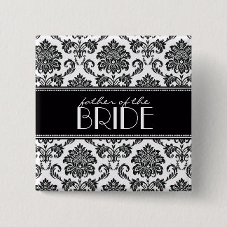 Macaron Carré 5 Cm Bouton noir et blanc Père de la mariée Damask