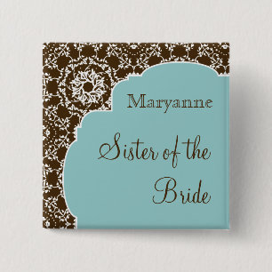 Macaron Carré 5 Cm Bouton nuptiale bleu de partie de damassé