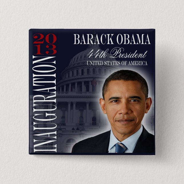 Macaron Carré 5 Cm Bouton Obama Inauguration 2013 (Devant)