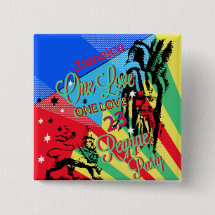 Macaron Carré 5 Cm Bouton One Love Reggae Party