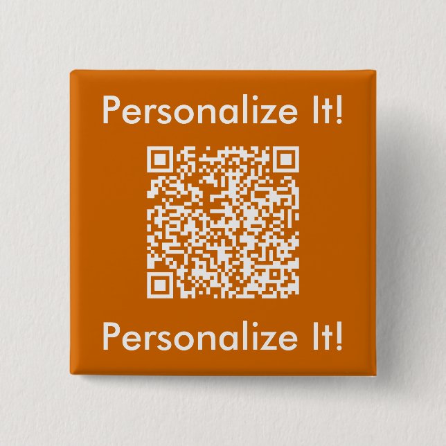 Macaron Carré 5 Cm Bouton orange de code QR personnalisé (Devant)