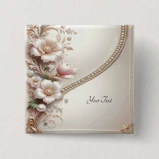 Macaron Carré 5 Cm Bouton orné de fleurs et de perles