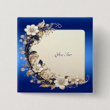 Bouton ornemental floral bleu blanc
