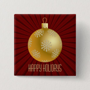 Macaron Carré 5 Cm Bouton ornemental Starburst Stripes, Rouge & Or