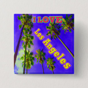 Macaron Carré 5 Cm Bouton "Palm Sky : I LOVE Los Angeles 1"
