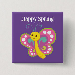 Macaron Carré 5 Cm Bouton papillon de printemps heureux