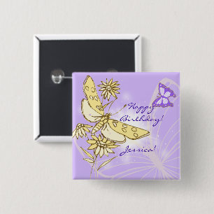 Macaron Carré 5 Cm Bouton Papillon Peach Purple