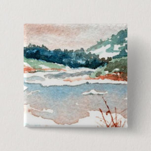 Macaron Carré 5 Cm Bouton Paysage d'hiver
