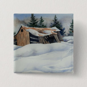 Macaron Carré 5 Cm Bouton Paysage d'hiver