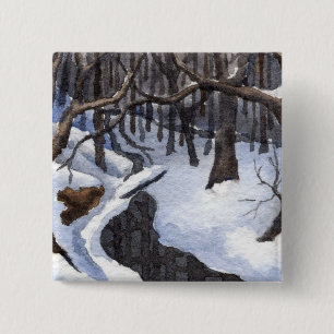 Macaron Carré 5 Cm Bouton Paysage d'hiver