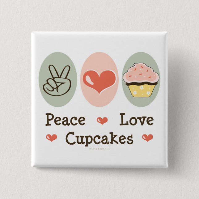 Macaron Carré 5 Cm Bouton Peace Love Cupcakes (Devant)