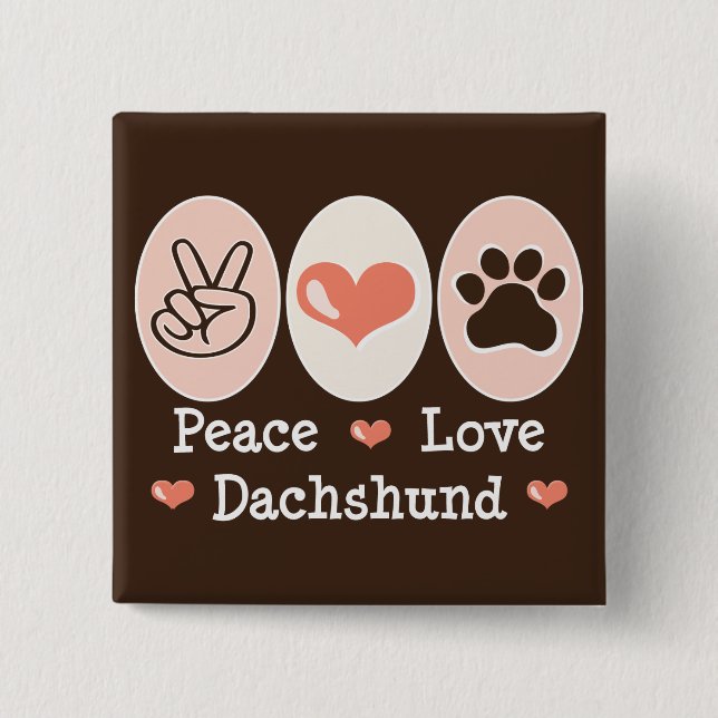 Macaron Carré 5 Cm Bouton Peace Love Dachshund (Devant)