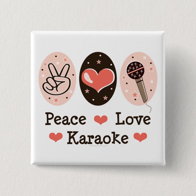 Macaron Carré 5 Cm Bouton Peace Love Karaoke (Devant)