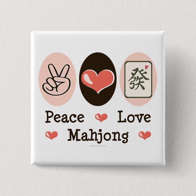 Macaron Carré 5 Cm Bouton Peace Love Mahjong (Devant)
