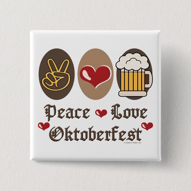 Macaron Carré 5 Cm Bouton Peace Love Oktoberfest (Devant)