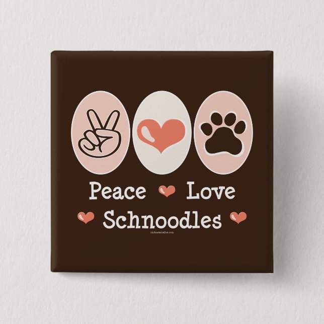 Macaron Carré 5 Cm Bouton Peace Love Schnoodles (Devant)