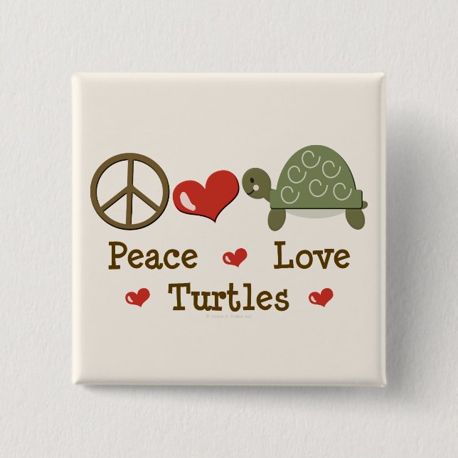 Macaron Carré 5 Cm Bouton Peace Love Turtles (Devant)